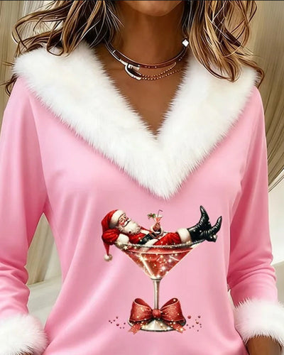 Top Plush Christmas Printed Long Sleeves