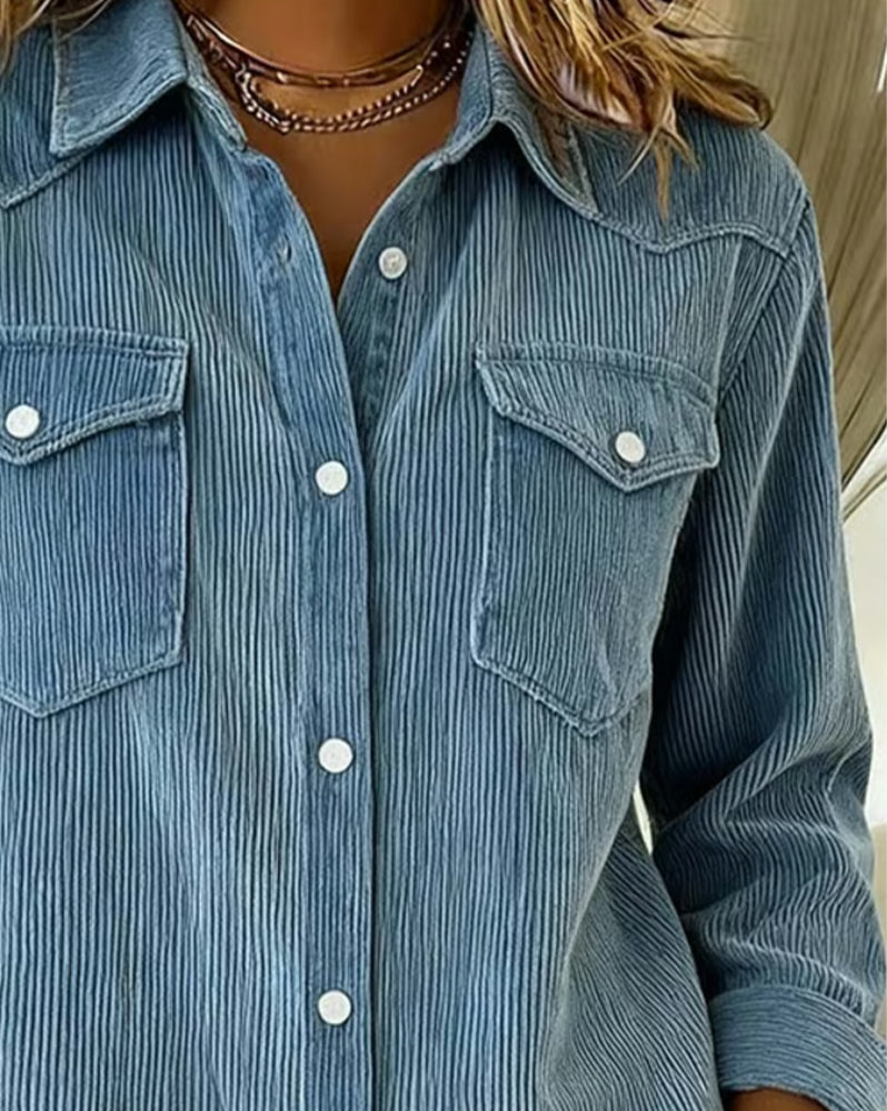 Long Sleeve Button-Up Shirt with Lapel