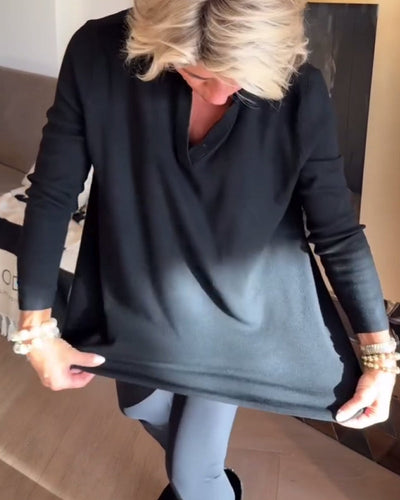 Irregular Collar Top with Long Sleeves