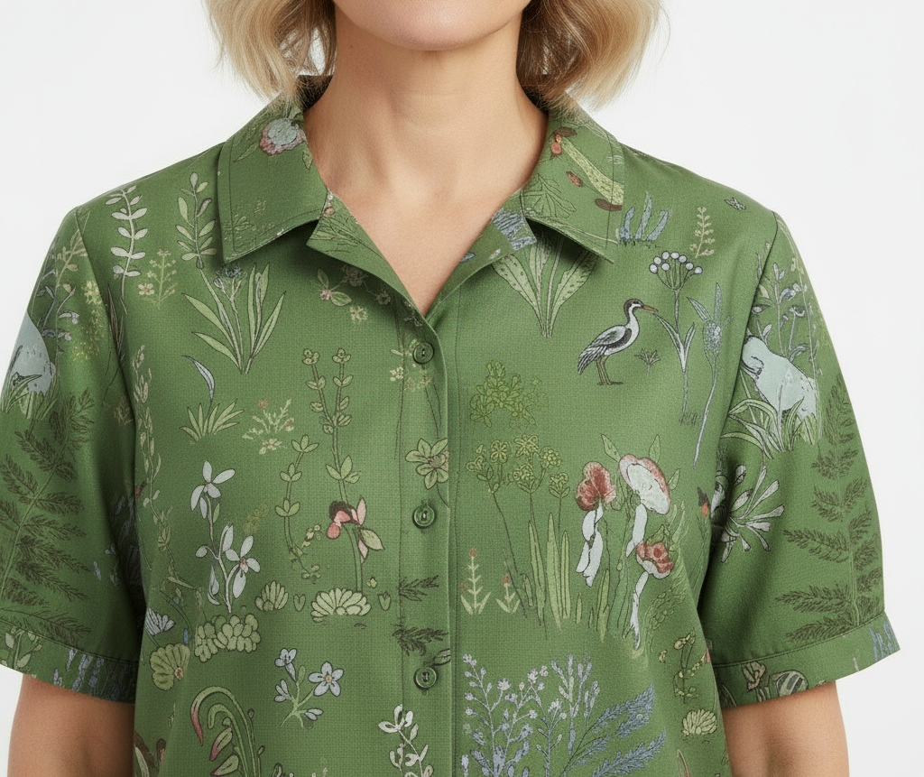 ALINA™ | Elegant Woven Blouse with Forest-Inspired Print