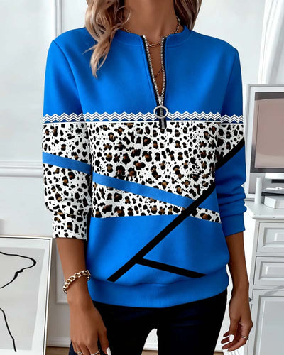 Printed Zip Collar Sweatshirt
