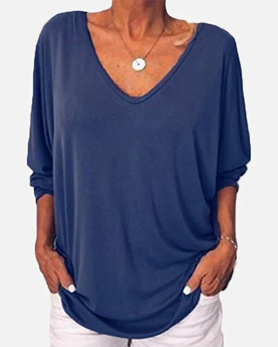V-neck Buttoned Top with 3/4 Sleeves