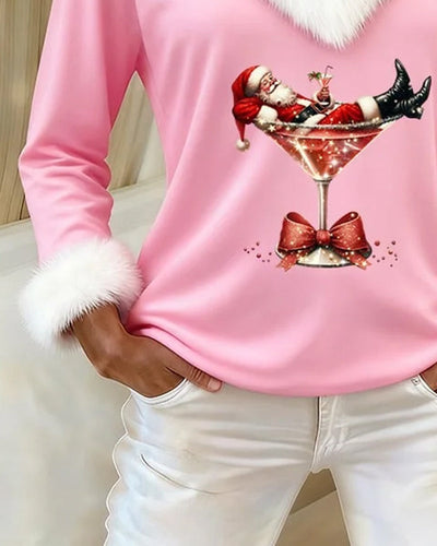 Top Plush Christmas Printed Long Sleeves