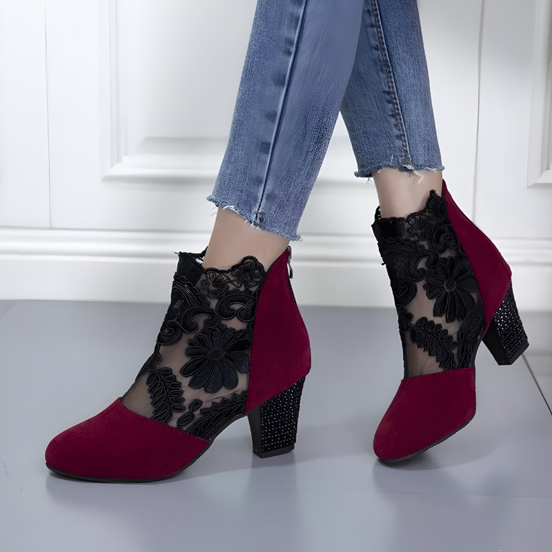Evelyn | Lace-Mesh Heeled Ankle Boots