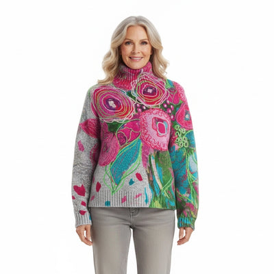 LEONA™ | Cozy Knitted Sweater with Floral Art Print
