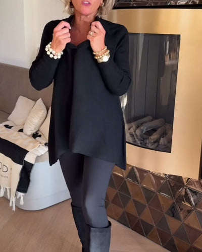 Irregular Collar Top with Long Sleeves