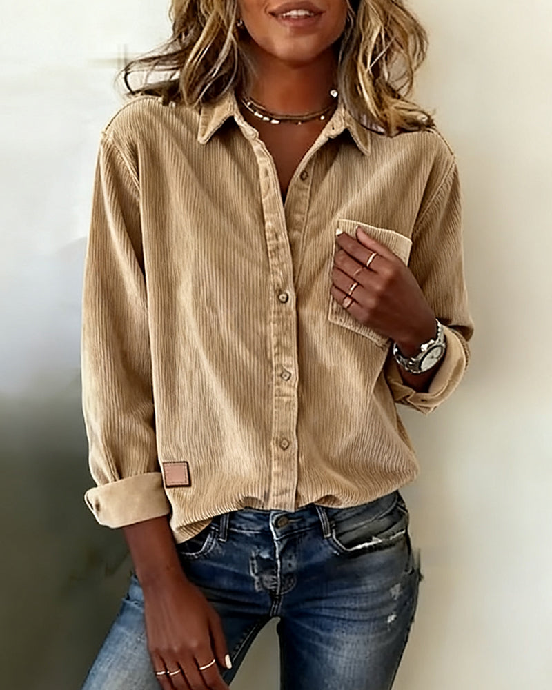 Trendy Corduroy Shirt with Revers