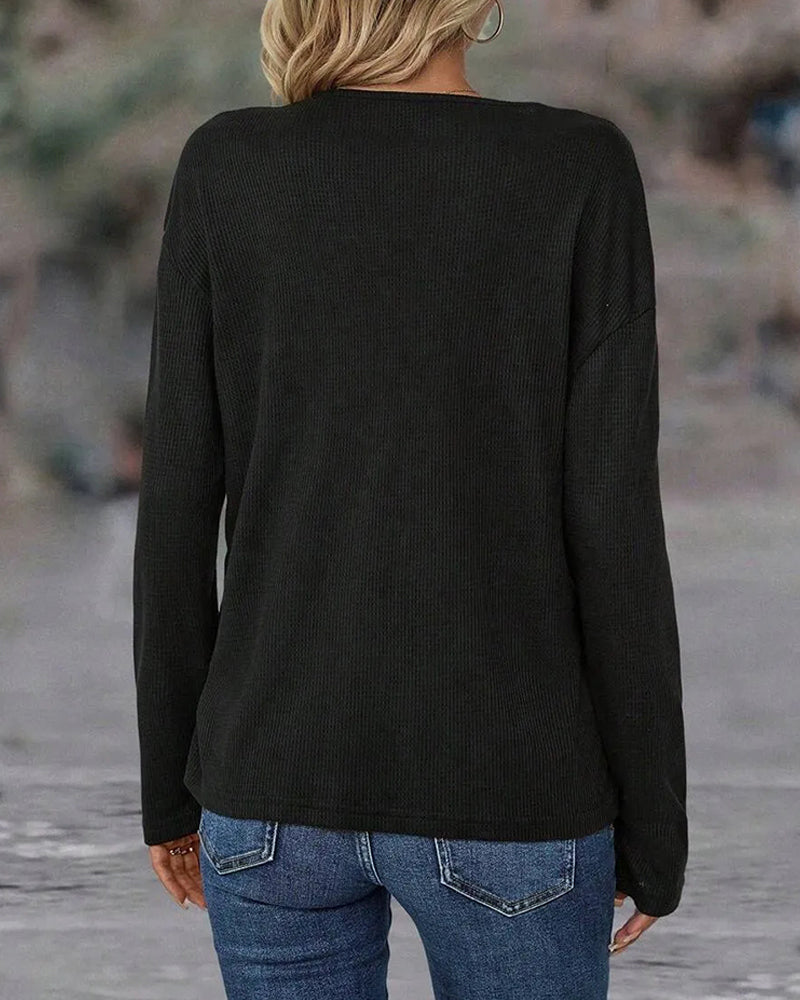 V-Neck Top with Contrast Button