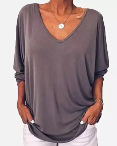 V-neck Buttoned Top with 3/4 Sleeves