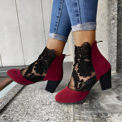 Evelyn | Lace-Mesh Heeled Ankle Boots
