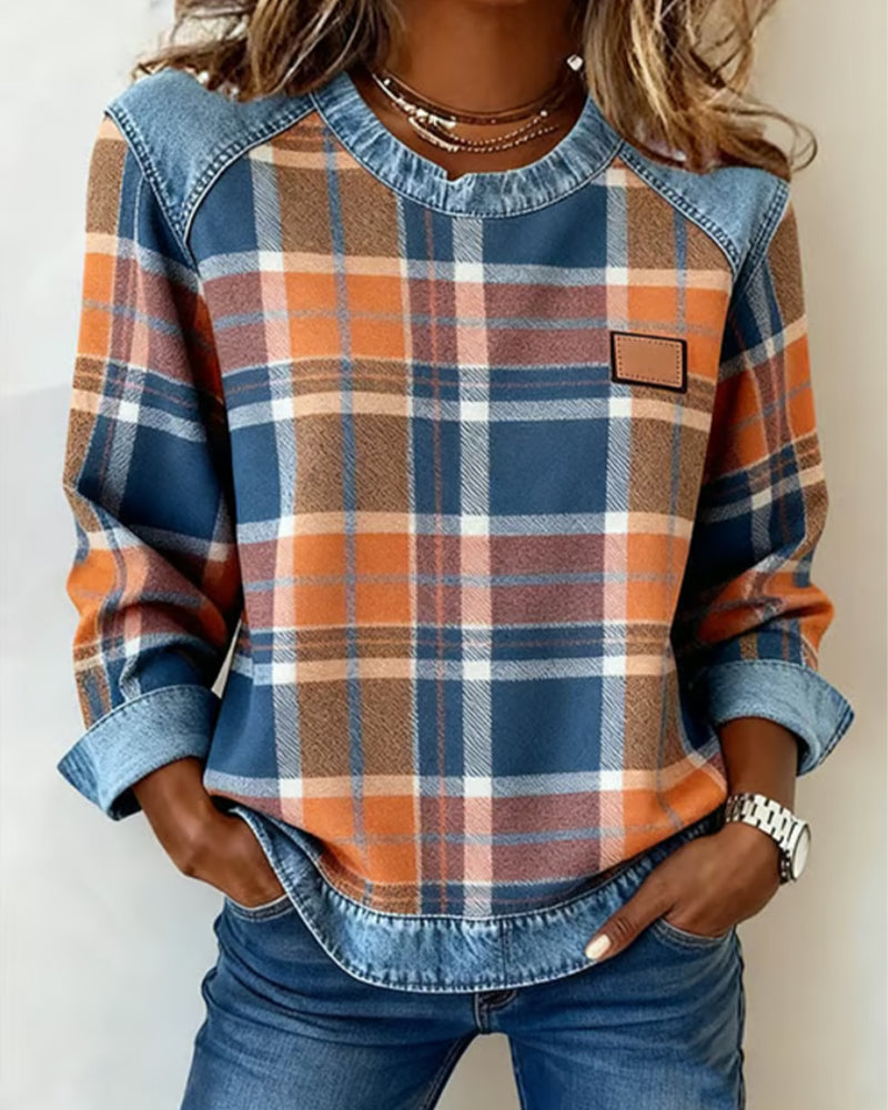 Trendy Checkered Patchwork Sweatshirt