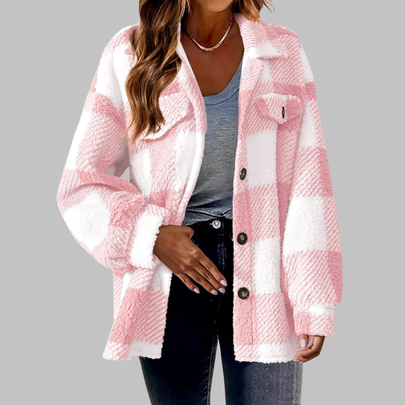 Ermi | Casual Plaid Button Down Long Sleeve Jacket