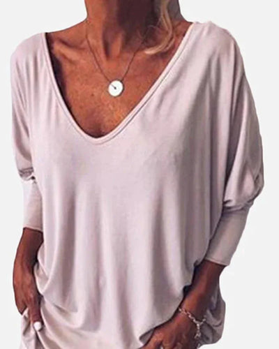 V-neck Buttoned Top with 3/4 Sleeves