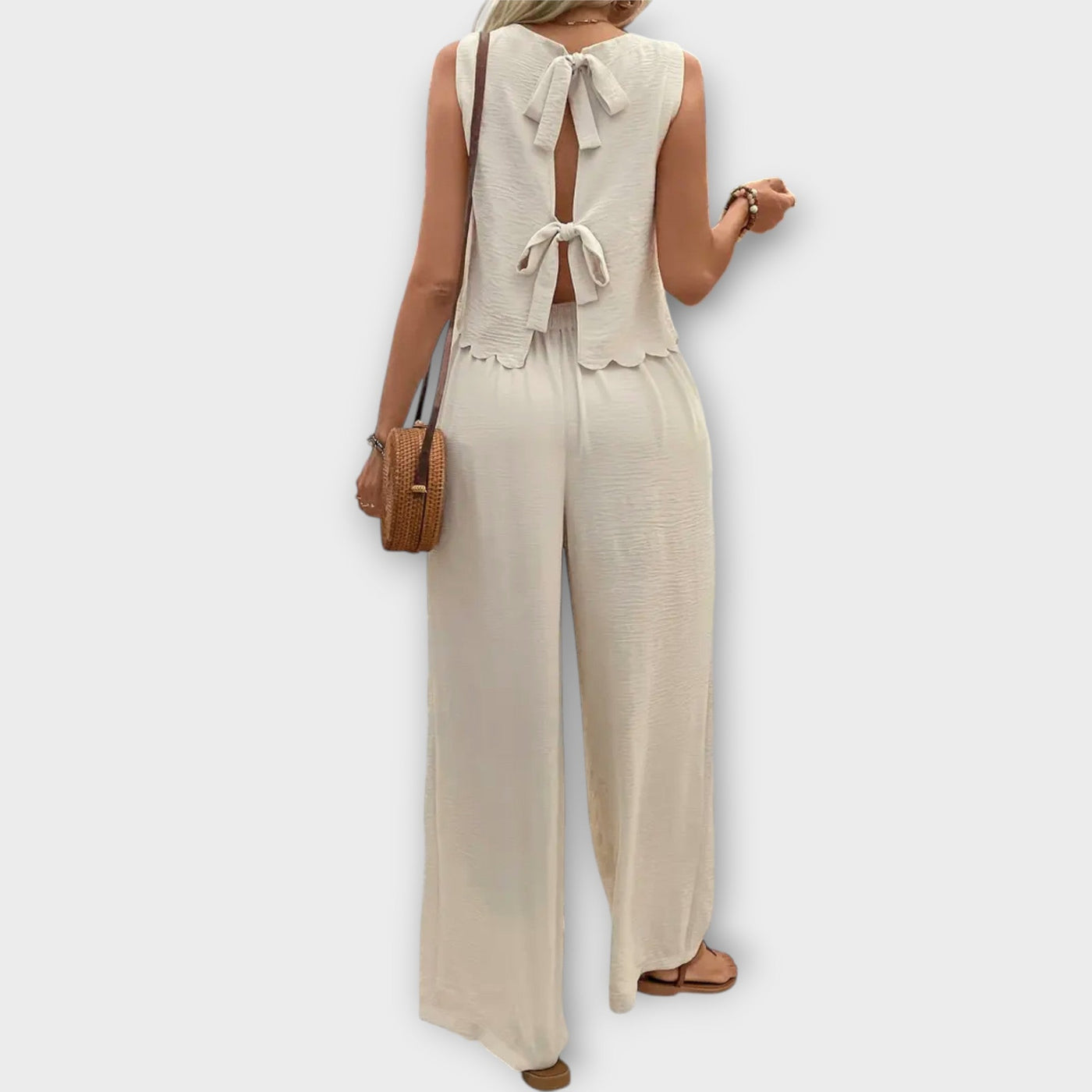 Vest with Petal Trim & Long Trousers