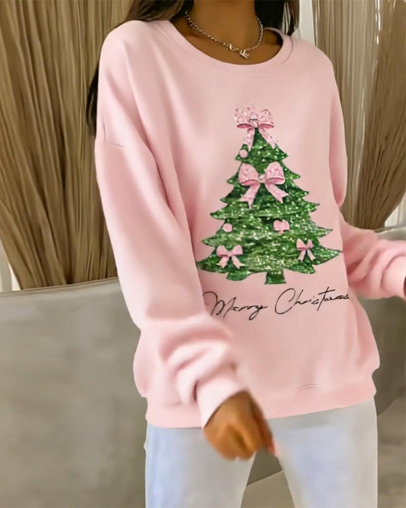 Round Neck Long Sleeve Christmas Printed Sweatshirt