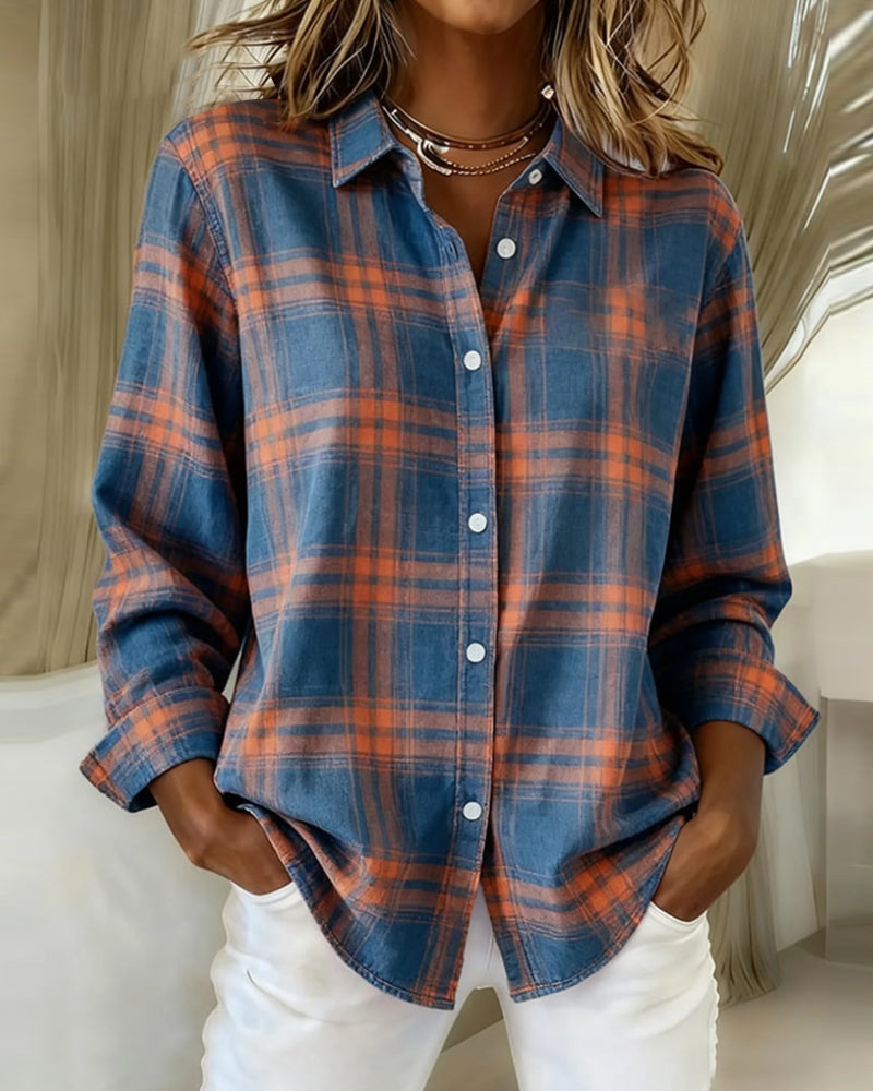 Shirt with Plaid Pattern and Collar
