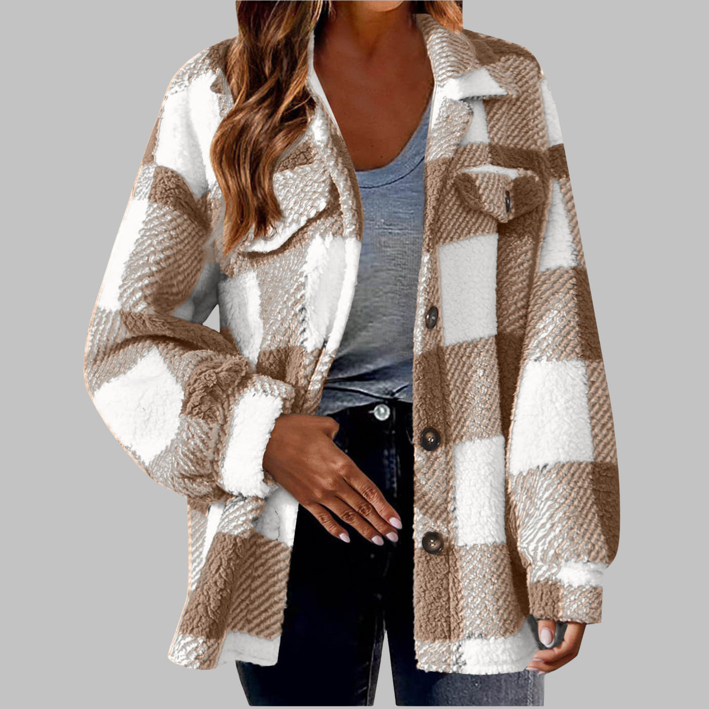 Ermi | Casual Plaid Button Down Long Sleeve Jacket