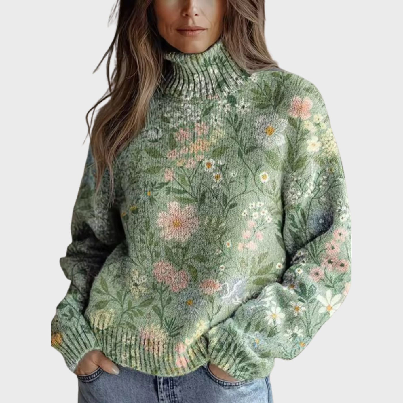 ANNA™ | Cozy Floral Turtleneck Sweater
