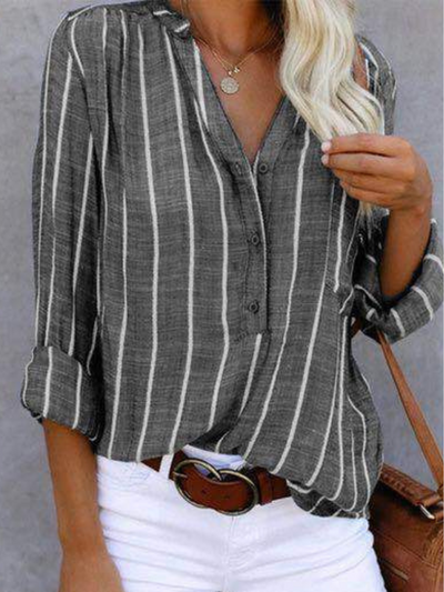 Striped Button-Up Blouse by LANE