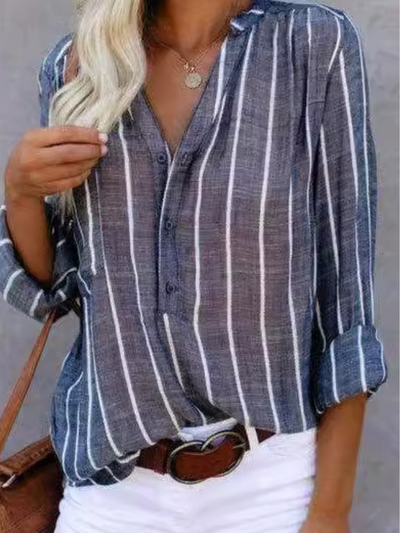Striped Button-Up Blouse by LANE