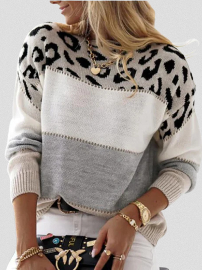 Leopard Print Accent Sweater - EMMA