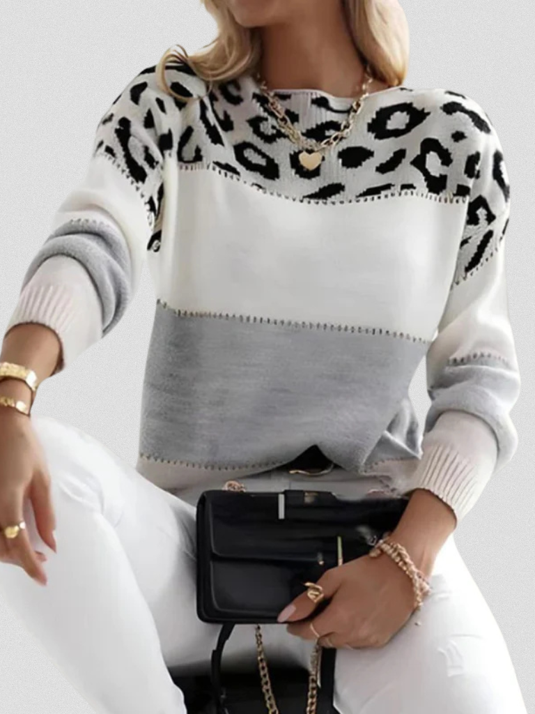 Leopard Print Accent Sweater - EMMA