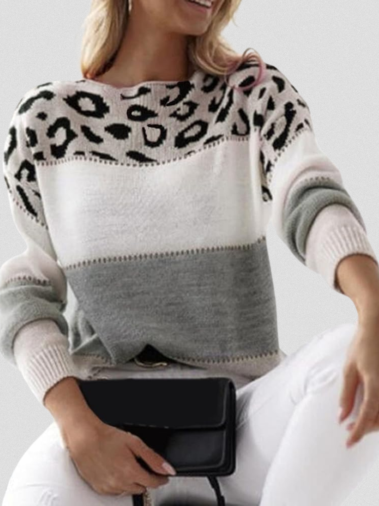 Leopard Print Accent Sweater - EMMA