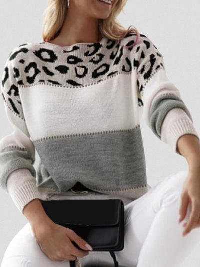 Leopard Print Accent Sweater - EMMA