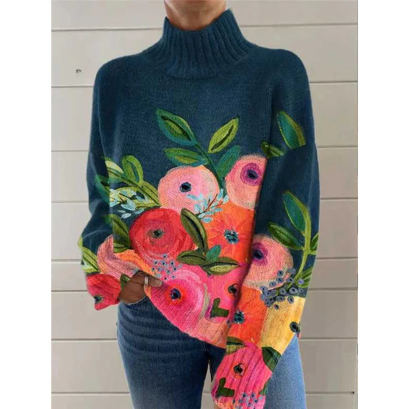 MAYA™ | Cozy Knitted Sweater with Vibrant Floral Garden Print