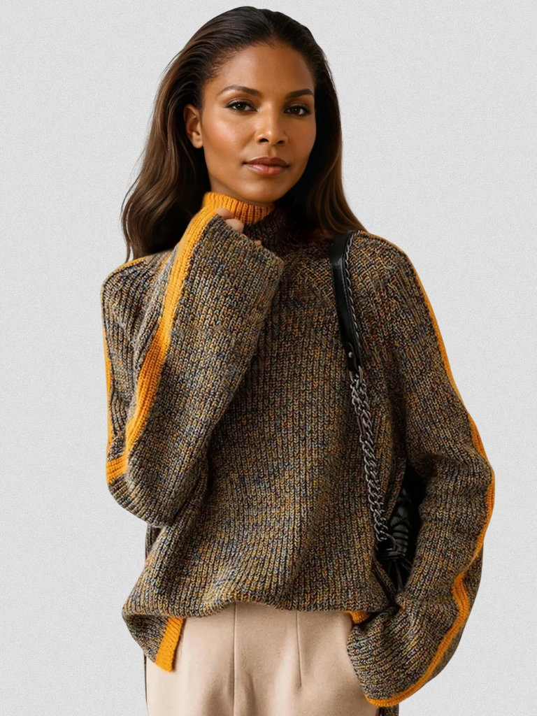 Cozy Stripe Turtleneck Sweater in Fern