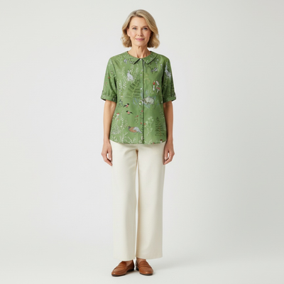 ALINA™ | Elegant Woven Blouse with Forest-Inspired Print