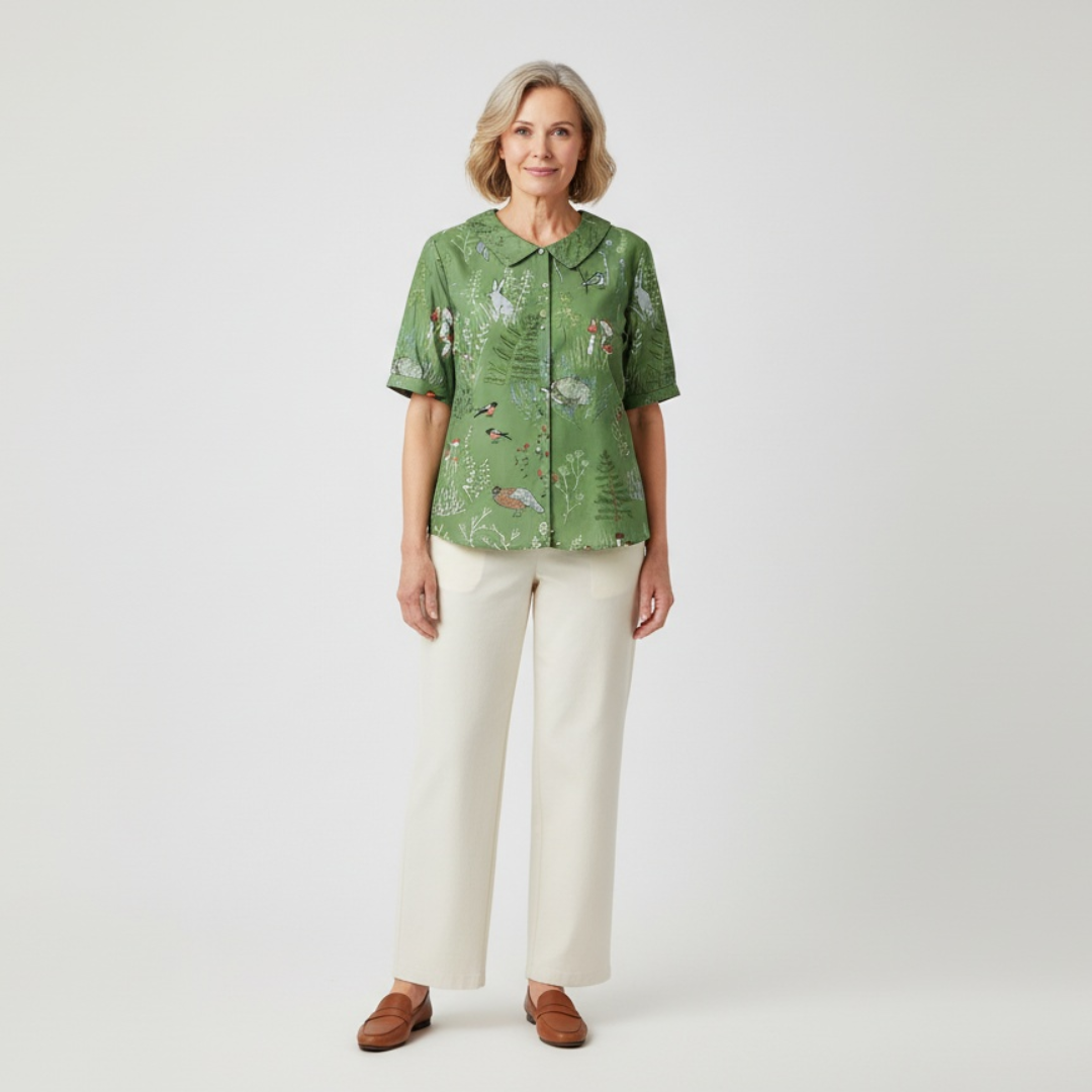 ALINA™ | Elegant Woven Blouse with Forest-Inspired Print