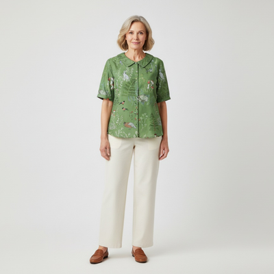 ALINA™ | Elegant Woven Blouse with Forest-Inspired Print