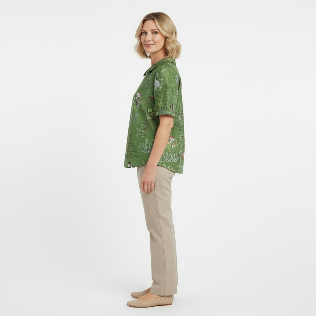 ALINA™ | Elegant Woven Blouse with Forest-Inspired Print