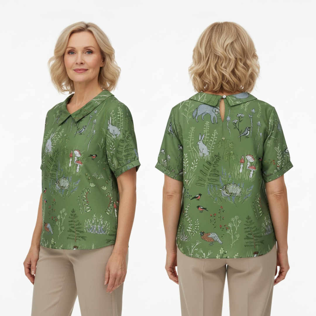 ALINA™ | Elegant Woven Blouse with Forest-Inspired Print