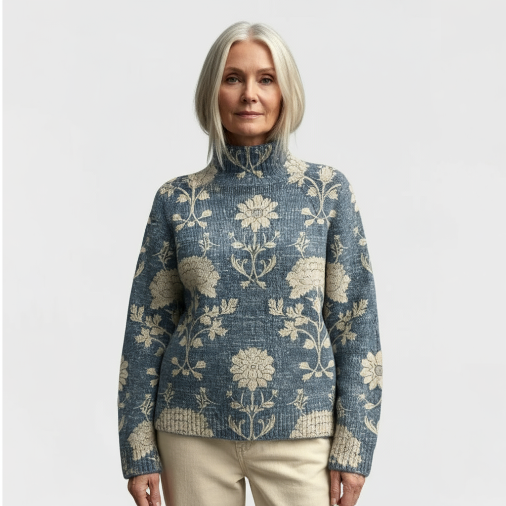 ELARA™ Vintage Floral Knit Sweater