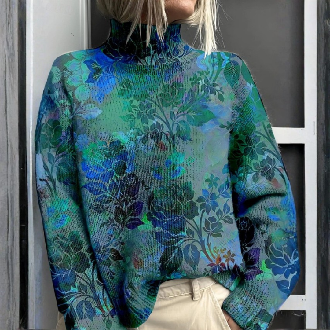 MARIE™ | Soft Knit Sweater with Deep Sea Floral Pattern
