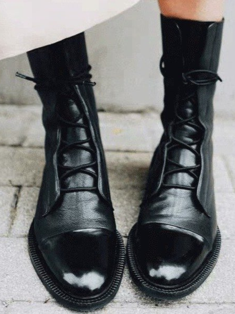 Victoria Glossy Lace-Up Ankle Boots