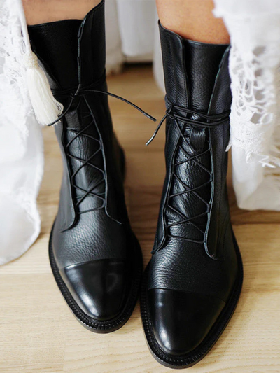 Victoria Glossy Lace-Up Ankle Boots