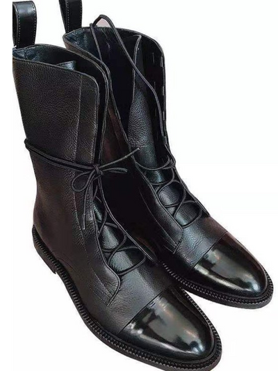 Victoria Glossy Lace-Up Ankle Boots