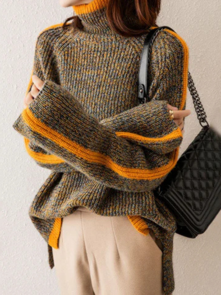 Cozy Stripe Turtleneck Sweater in Fern