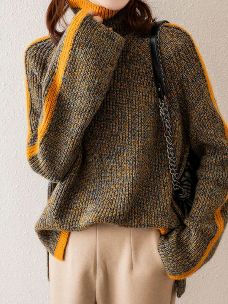 Cozy Stripe Turtleneck Sweater in Fern