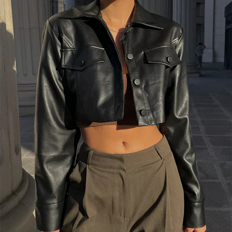 Élise™ | Chic Faux Leather Jacket