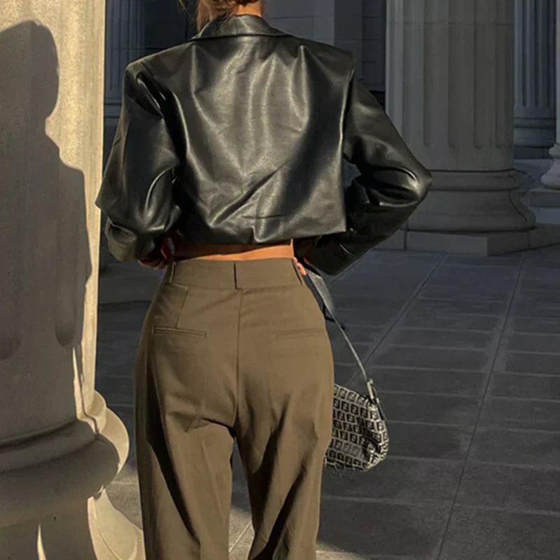 Élise™ | Chic Faux Leather Jacket
