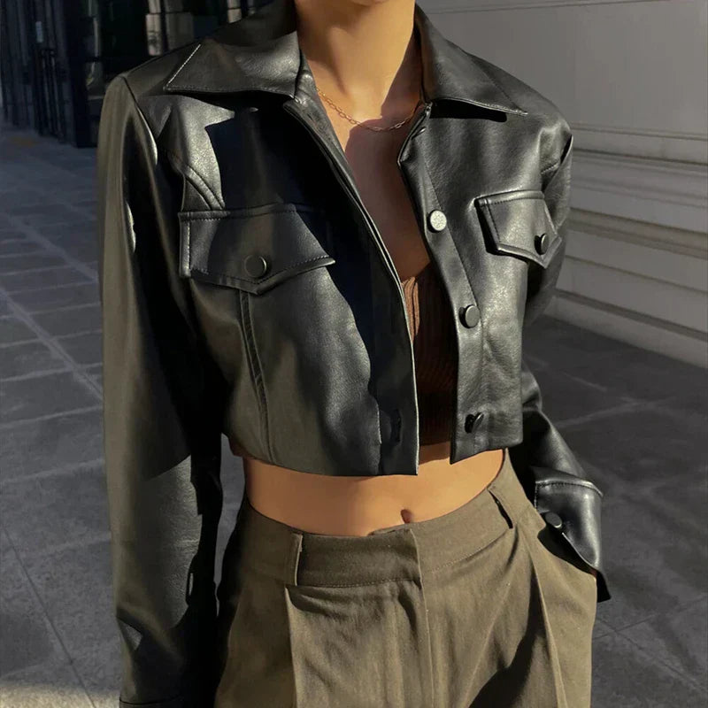 Élise™ | Chic Faux Leather Jacket