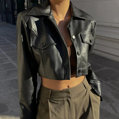 Élise™ | Chic Faux Leather Jacket