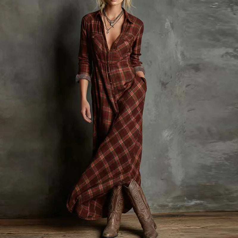 Savannah Plaid Maxi Shirt Dress