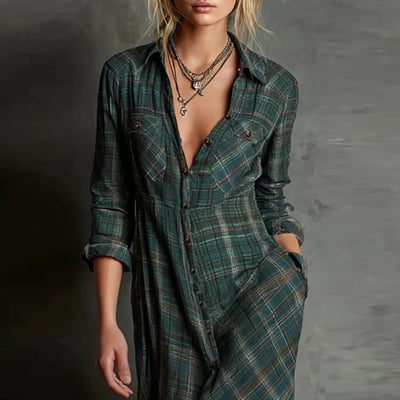 Savannah Plaid Maxi Shirt Dress