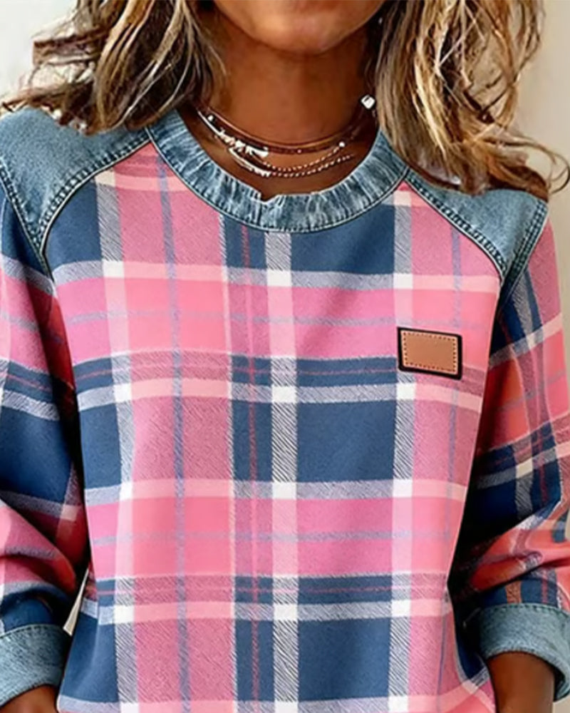 Trendy Checkered Patchwork Sweatshirt