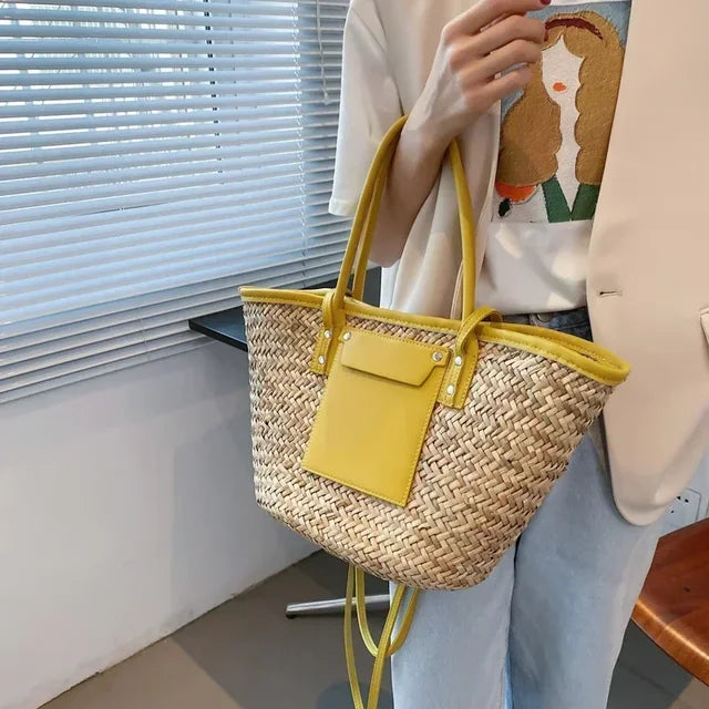 Georgia | Chic Straw Bag with Leather Details